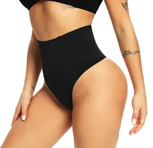Detailansicht der bauchweg thong shapewear aus atmungsaktivem schwarzem stoff