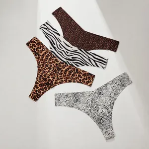 Sexy seamless ice silk thongs for women with leopard and zebra animal prints.