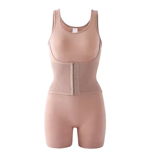 Seamless nude one-piece shapewear bodysuit with tummy control hooks and wide straps