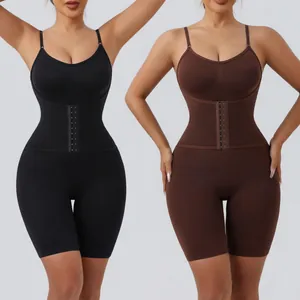Women's plus size one-piece shapewear bodysuit with tummy control and hook closure