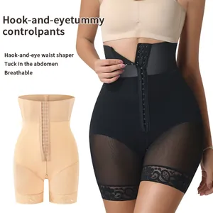 Pantaloncini Modellanti Donna Taglie Forti Vita Alta Controllo Pancia Chiusura a Gancetto Sollevamento Glutei Bordo in Pizzo