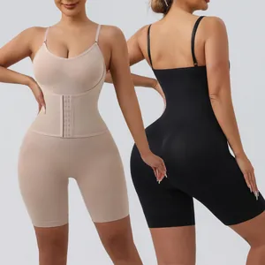 Plus size one-piece bodysuit shapewear with tummy control and waist trainer hooks