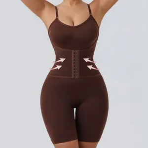 Premium brown full body shapewear with adjustable hooks for tummy control and hip lifting