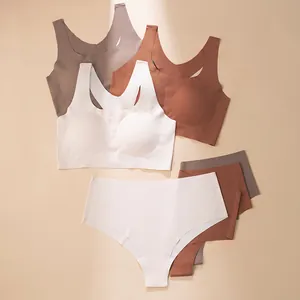 Set reggiseno e slip senza cuciture in seta di ghiaccio, colori neutri della terra