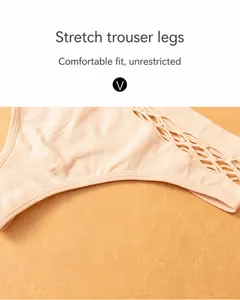 Close-up view of seamless mesh hollow-out detail on apricot thong sports underwear