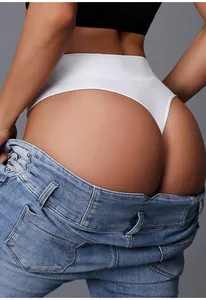 Detail shot of a white seamless thong with a wide waistband, perfect for fitness and sport