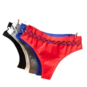 Seamless women's thongs with sexy fishnet hollow-out design in multiple colors.