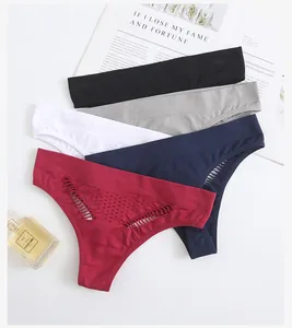 Detailed view of seamless low-rise women's T-back panties in a multi-color set