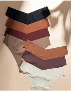 Vista detallada de braguitas sin costuras de seda de hielo para mujer con cintura en V de colores