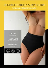 Close-up detail view of high-waist women's belly control shaping panties in black fabric