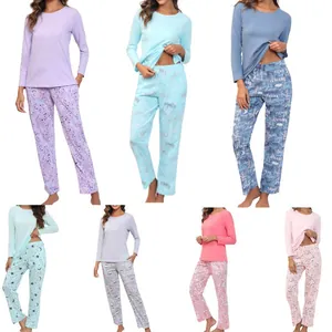 Ensemble Top Et Bottom Loungewear Décontracté Femme T-Shirt Manches Longues Pantalon Imprimé Étoiles Cœur Pyjama