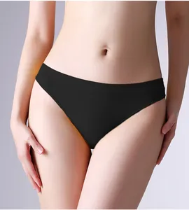 Close-up detail of sexy black seamless thong with wide waistband for sports and fitness