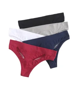 Seamless women's sexy thong panties with low-waist breathable mesh design in multi-colors