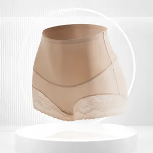 High-waist lace shapewear panties with tummy control and hip lifting design in nude