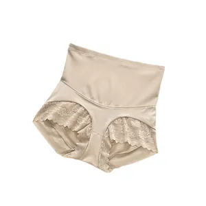 High waist lace tummy control shapewear panty in nude color for body sculpting and lifting