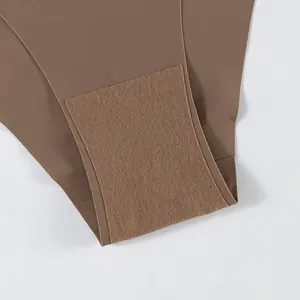 Detailopname van naadloze bruine ijshars slips met ademende binnenvoering in het kruis.