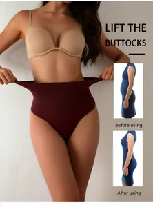 Detail view showing abdomen control and butt lifting effect of the red shapewear thong