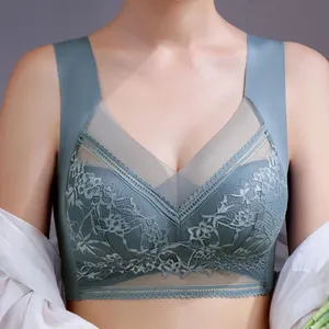 Dames Naadloze Kant Beha Zonder Beugel Vest Stijl Push Up Slaap Ondergoed Geïntegreerde Vaste Cup Zijsteun Brede Bandjes Top