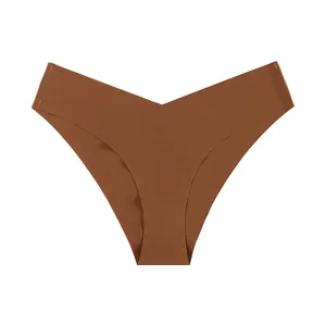 Naadloze ijszijde damesonderbroek in bruin met lage V-taille voor yoga en sporten