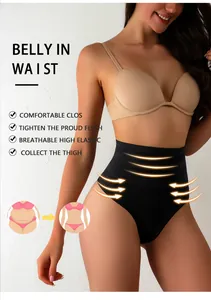 Close-up of high-waisted black shapewear panty with elastic slimming effect