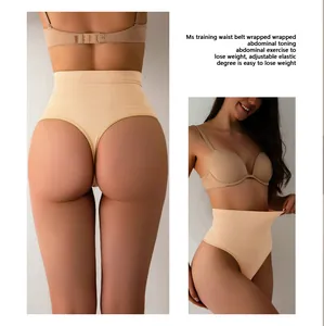 Detailed macro view showing the elastic fabric of high-waisted tummy control shaping thong