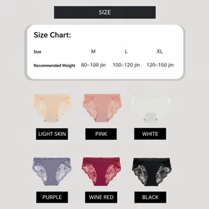 Seamless ice silk panties for women with lace trim in six colors and size chart