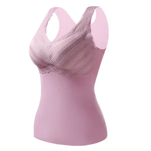 Rosa Thermo-Unterhemd für Damen mit integrierten Pads und nahtlosem Stoff