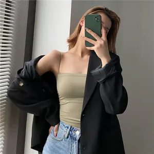 Seamless sage green camisole tank top for women with fixed chest pads for daily wear