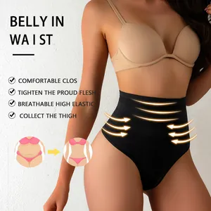 High waist tummy control thong slimming panties for women with breathable elastic fabric