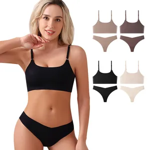 Seamless wireless bra and panty set for women featuring breathable fabric in multiple colors