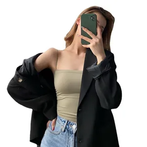 Sleeveless seamless khaki camisole tank top for women inner and outer fashion wear