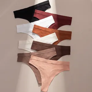 Tangas Sin Costuras Acanaladas para Mujer Nylon Transpirable Alta Elasticidad Refuerzo de Algodón Cintura Baja Sexy T-Back Para Deporte Yoga
