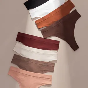 Conjunto de tangas de algodón acanalado sin costuras de alta elasticidad en tonos tierra