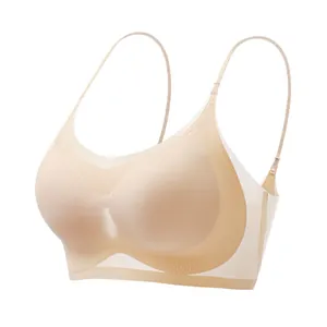 Reggiseno beige senza cuciture e senza ferretto con spalline sottili e rete traspirante