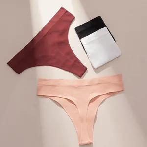 Set de tangas acanalados sin costuras tallas grandes, varios colores, algodón elástico