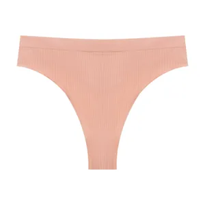 Ropa interior tipo tanga acanalada sin costuras para mujer, alta elasticidad