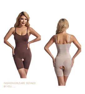 Detailed view of open crotch bodysuit showing front and back body shaping effects