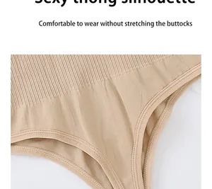 Close-up detail of a seamless thong shapewear bodysuit with a ribbed waistband