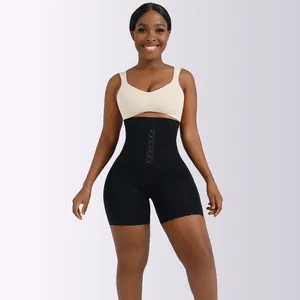 High waist tummy control shapewear shorts with hook-and-eye closure in black