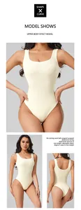 Detailed view of a ribbed seamless sports bodysuit for tummy control and workout.