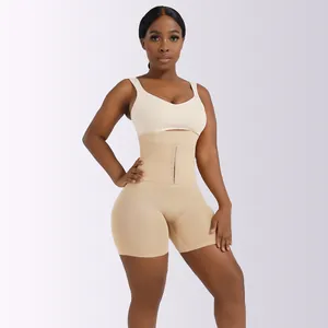 High waist tummy control shapewear shorts with hooks and butt lifter in beige finish