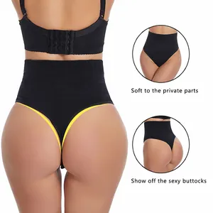 High waist seamless tummy control thong for women body shaping and slimming black