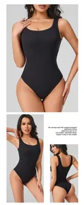 Premium black ribbed seamless bodysuit for women’s fitness and abdominal body shaping