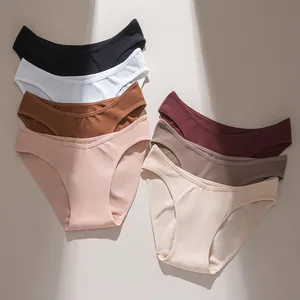 Slip da donna in cotone a coste senza cuciture a vita media in varie tonalità neutre