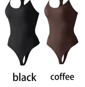 Seamless thong bodysuit shapewear in black and coffee brown colors