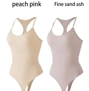 Women's bodysuit shapewear in peach pink and fine sand ash color options