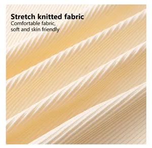 Close-up of ribbed stretch knitted fabric in cream, soft and breathable texture detail.