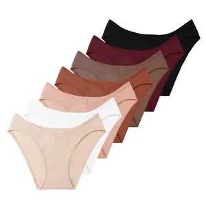 Set di 7 slip da donna in cotone a costine a vita media in vari colori della terra