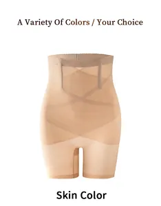 Detail view of skin color high-waisted mesh cross tummy control shapewear shorts