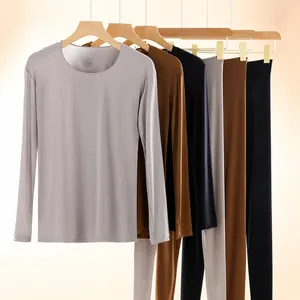 Men's high-elastic ultra-thin thermal underwear set in grey, brown, and black colors.